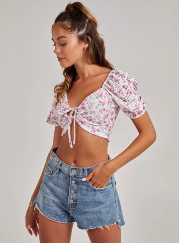 Floral Broderie Puff Sleeve Top