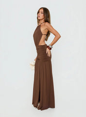 Tykaia Low Back Halter Maxi Dress Chocolate