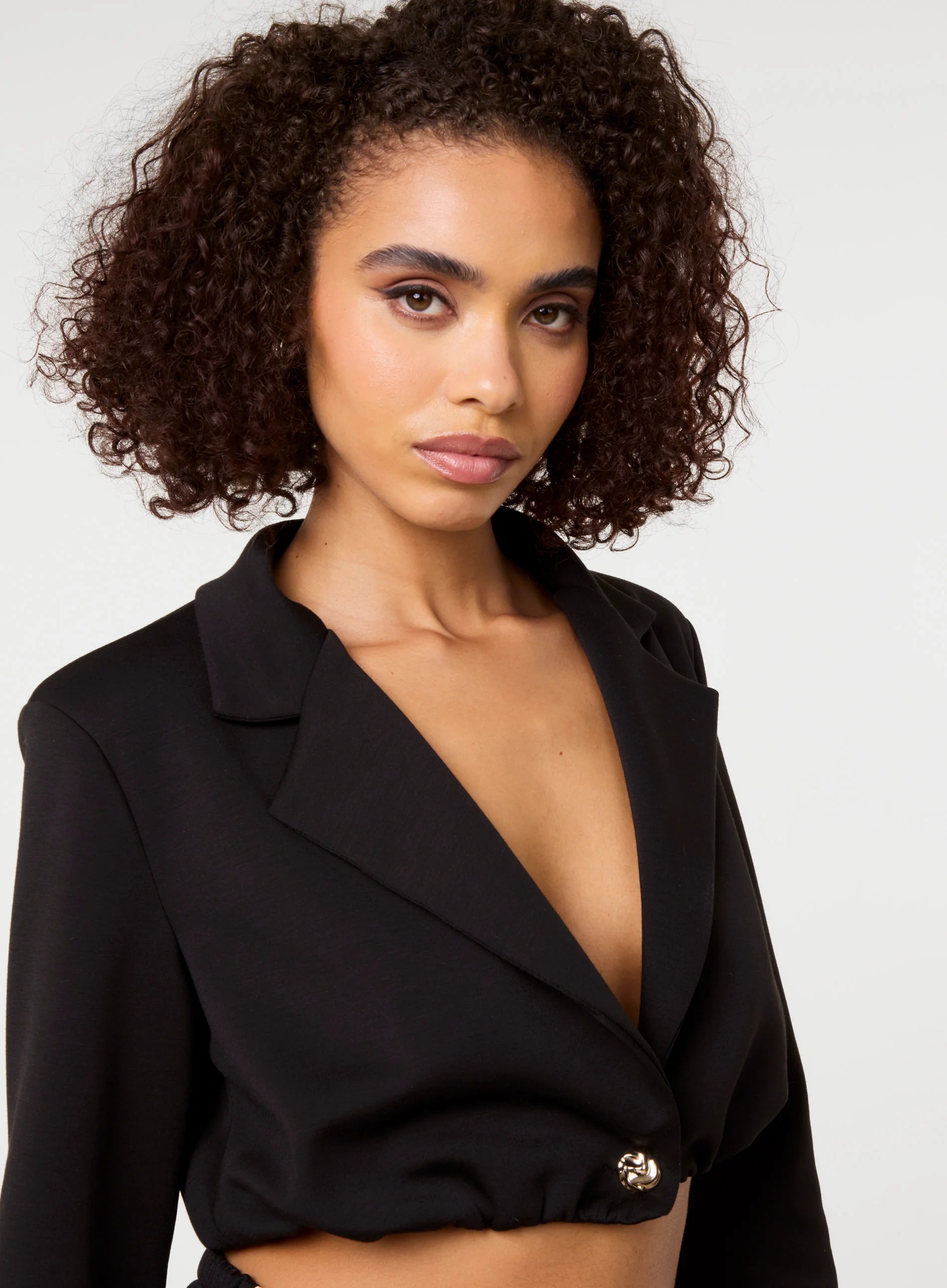Crop One Button Puffball Blazer Jacket