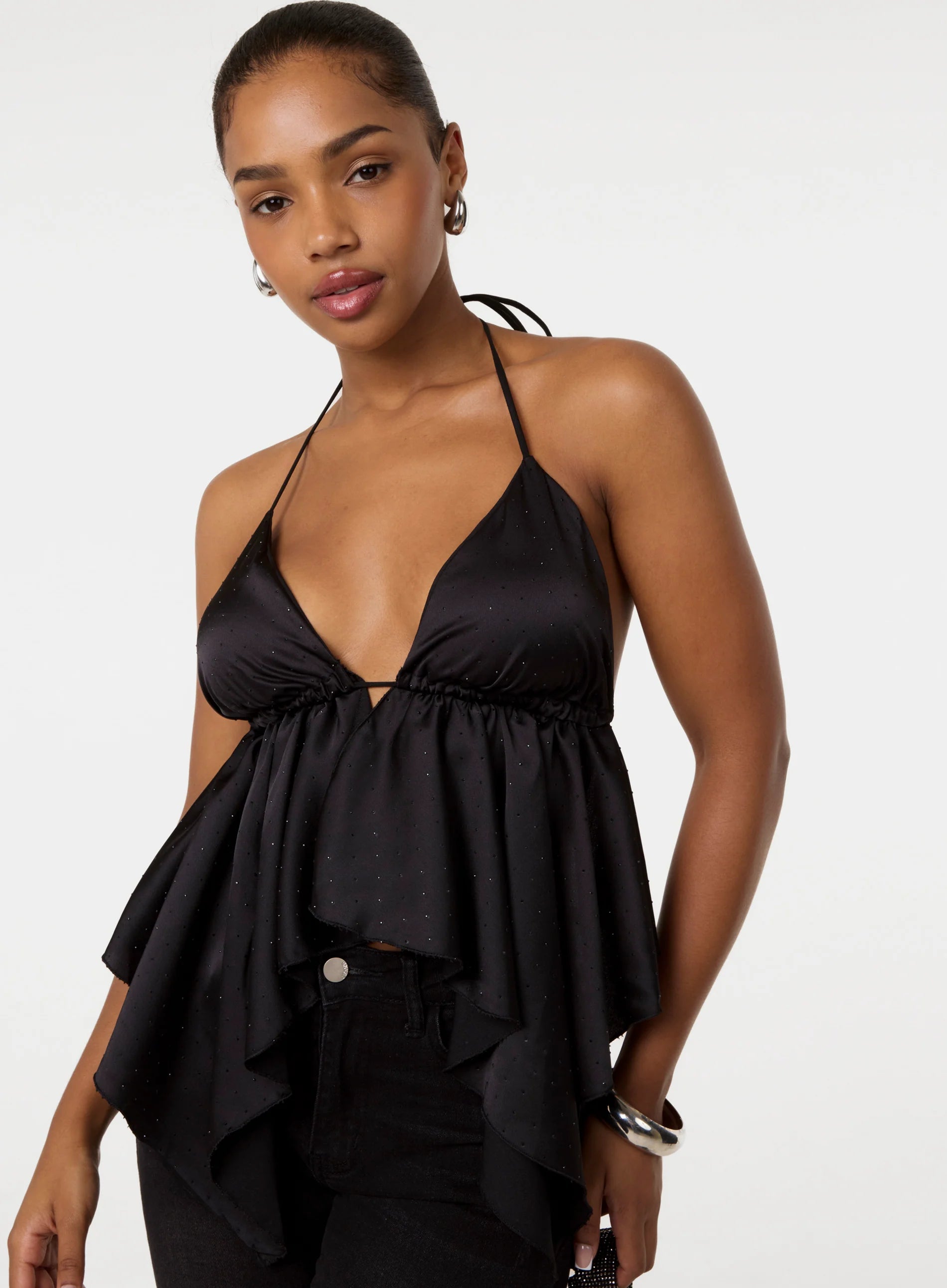 Diamante Satin Halter Top