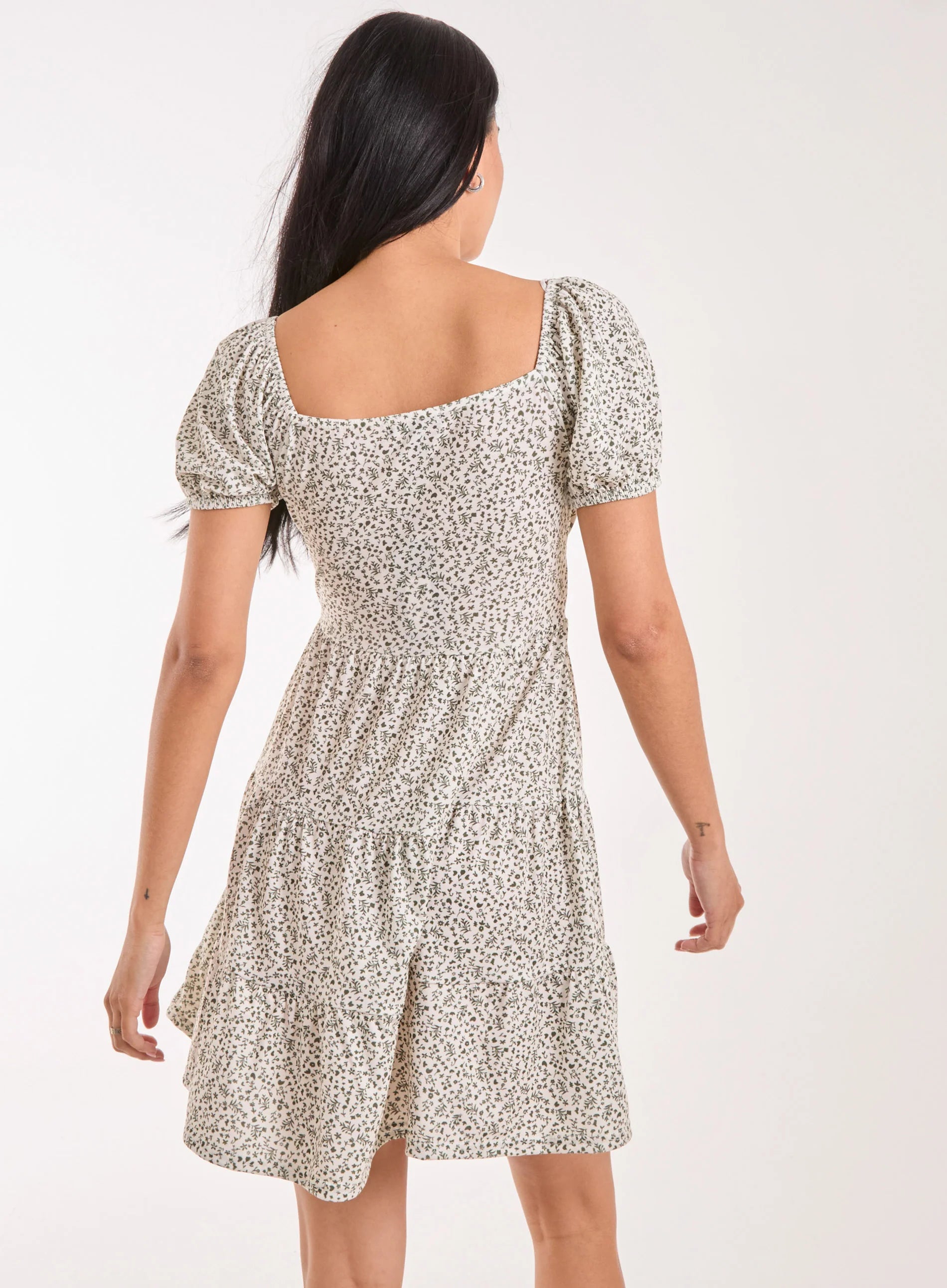 Puff Sleeve Tiered Mini Dress