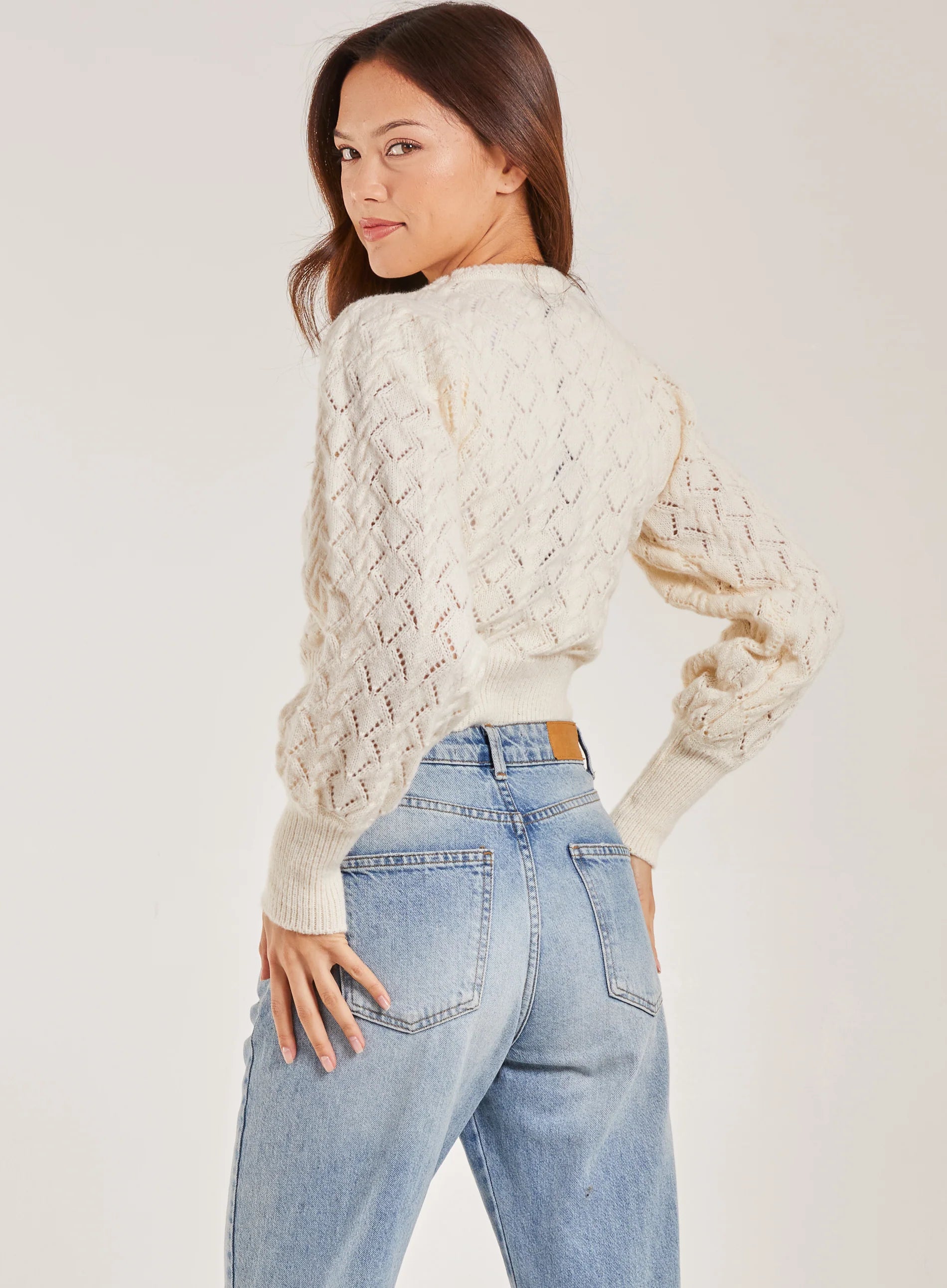 Cable Knit Long Puff Sleeve Jumper