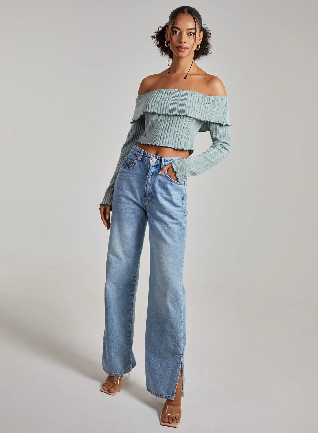 Wide Brushed Ribbed Bardot Top