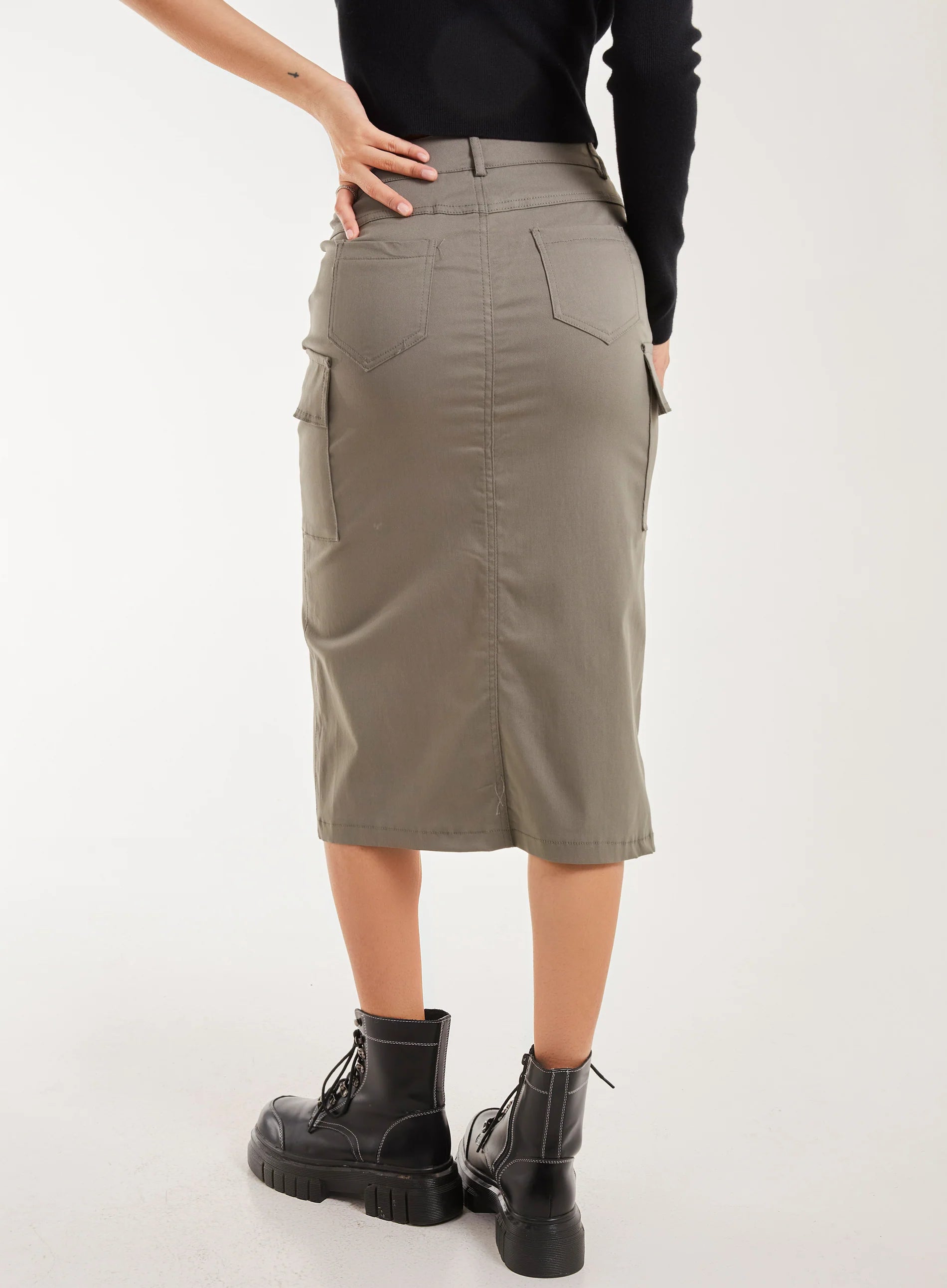 Utility Cargo Midi Slit Skirt