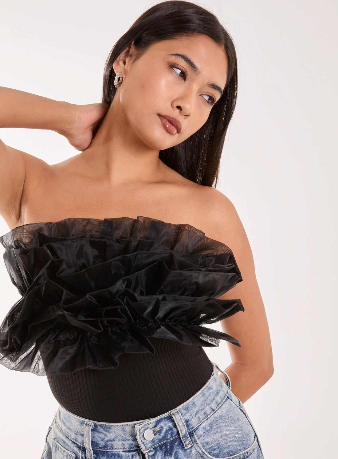 Corsage Front Ruffle Bodysuit
